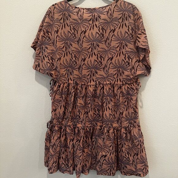 Madewell Dress Womens Pink Button Front Tiered Oasis Palms Mini Sz L Beach Chic - Picture 5 of 7